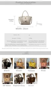Size chart for chic PU leather crossbody bag showing dimensions 26cm x 17cm x 11cm