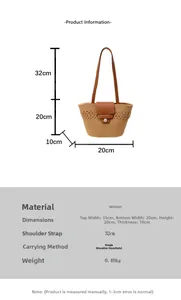 Detailed size chart for woven shoulder bag showing 35cm width and 20cm height specs