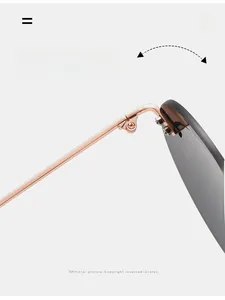 Vue détaillée des charnières en métal doré durables sur lunettes de soleil rondes