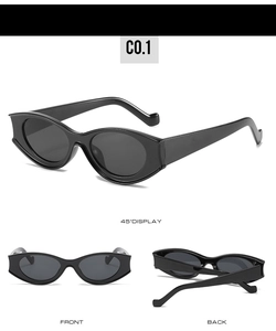 Detailansicht der schwarzen Vintage-Oval-Sonnenbrille mit dickem Rahmen und Gläsern