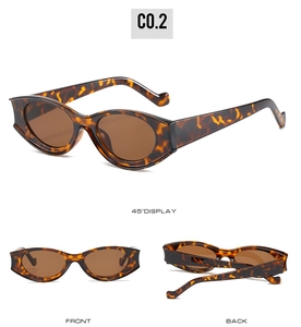 Drei Winkel einer Retro-Schildpatt-Sonnenbrille mit ovalem Rahmen und braunem Glas