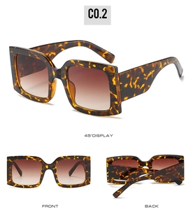 Drei Ansichten der quadratischen Retro-Sonnenbrille mit braunen Verlaufsgläsern