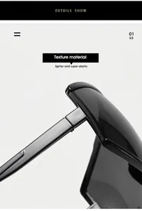 Close-up of lightweight elastic hinges on black square frame cycling sunglasses