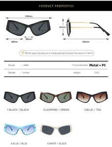 Guide des tailles de lunettes carrées rétro avec largeur 139mm et 5 options de couleur