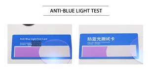 Detail of children's anti-blue light glasses showing the lens filtration test result