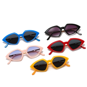 Set of five trendy triangle cat-eye sunglasses in blue, pink, red, yellow and black