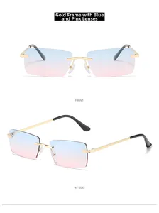 Vues détaillées de face et de profil de lunettes rectangulaires dorées avec verres dégradés