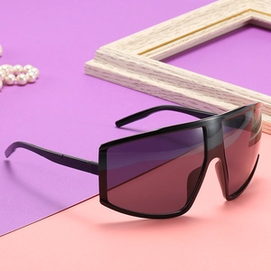 Unisex oversized cycling sunglasses with black frame and purple gradient lenses