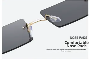 Close-up of comfortable silicone nose pads and gold metal bridge on square sunglasses