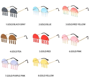 Collection of creative half-frame sunglasses with hanging tassel charms in 8 colors