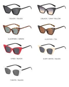 Detailed grid view showcasing seven different color frame and lens options for cat eye sunglasses