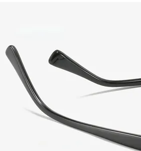 Detail of sleek black metal temples and smooth curved tips for a comfortable fit