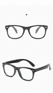 Detailed front and side views of black flexible silicone frames for kids blue light glasses