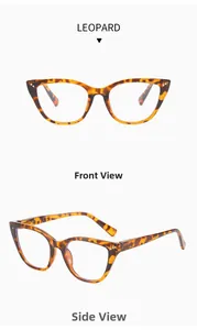 Classic leopard print cat-eye glasses frame with positive and side view perspectives