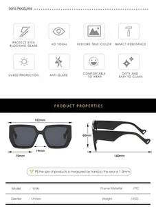 Size chart for square sunglasses showing frame width 152mm and temple length 140mm