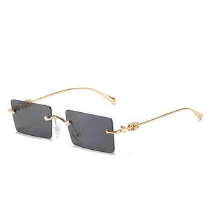 Rimless Rectangle Sunglasses Fashion Vintage Metal Frame UV400 Protection Square Ocean Tint Eyewear Women