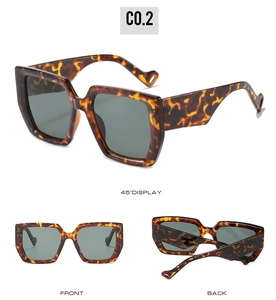 Detailed multi-angle views of tortoiseshell square sunglasses with dark grey lenses