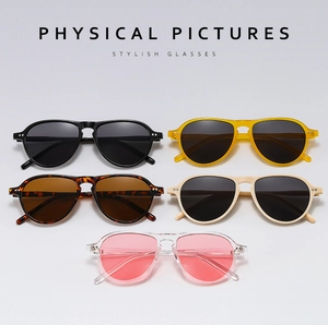Collection of stylish pilot sunglasses in black, tortoiseshell, yellow and cream colors