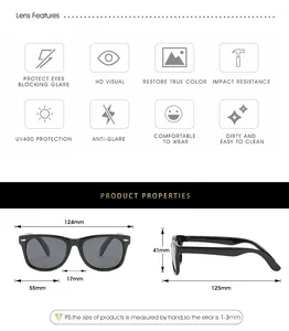 Detailed size chart for kids polarized sunglasses with UV400 lens protection features