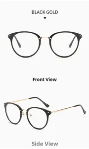 Front and side view of black and gold TR90 anti-blue light glasses with metal temples