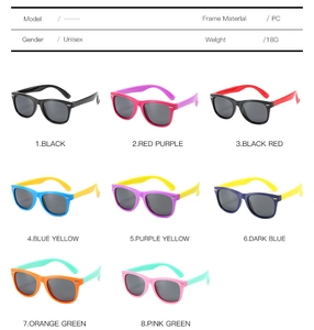 Unisex polarized kids sunglasses with durable PC frames in eight vibrant assorted colors