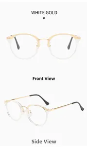 Front and side view of vintage round TR90 blue light blocking glasses in white gold finish