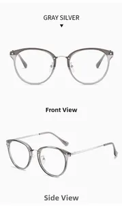 Detailed front and side views of TR90 gray silver anti-blue light glasses frames