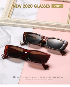 Retro cat-eye rectangular sunglasses with tortoiseshell and translucent frames with wide temples