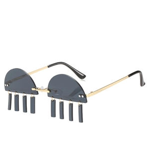 Semi Circle Rimless Sunglasses With Tassel Rectangular Pendants Metal Frame UV400 Retro Punk Streetwear Eyewear Unisex