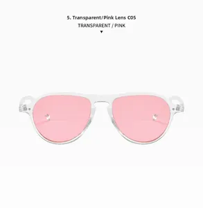 Front view of transparent jelly pink aviator sunglasses with pink tinted lenses