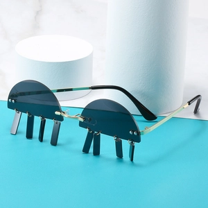 Retro semi-rimless sunglasses with gold metal frame and black rectangular charms