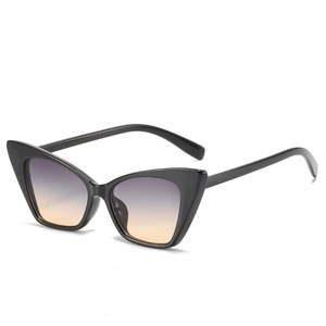 Retro small frame cat-eye sunglasses with black frame and purple orange gradient lenses