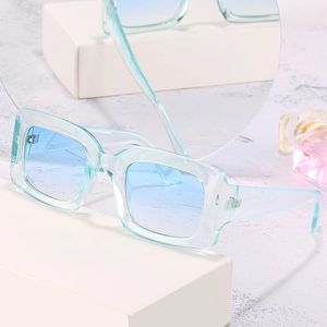 Retro light blue transparent square sunglasses for women with UV protection coating