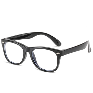 Classic black silicone flexible kids blue light blocking glasses with silver rivets on frame