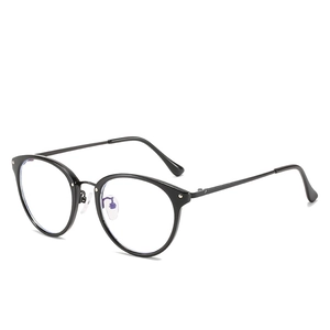 Retro round anti-blue light glasses with black TR90 frame and slim metal temples