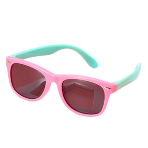 Polarized silicone sunglasses for kids with pink frames and mint green temples