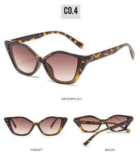 Three-angle view of vintage tortoiseshell cat-eye sunglasses with gradient brown lenses