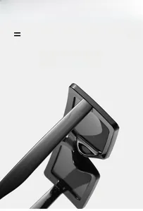 Detail view of glossy black square sunglasses frame and premium lightweight finish