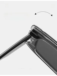 Macro detail of high-durability metal hinges on square black fashion sunglasses frame