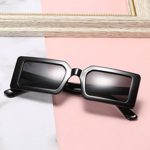Chic black rectangle frame sunglasses with thick edges and dark lenses for fashion