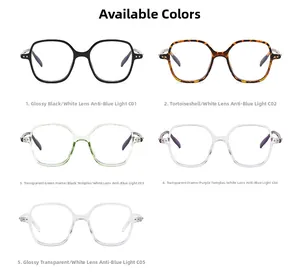 Detailed grid showing five color variants of retro large frame anti-blue light glasses
