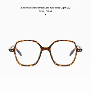 Detailed close-up of retro oversized tortoiseshell anti-blue light glasses frame C02