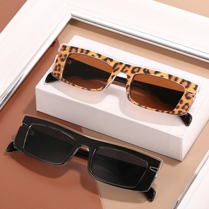 Fashionable rectangle sunglasses set in leopard print and solid black with ultra-light frames