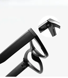 Detail of premium metal hinge and reinforced mortise temples on vintage black eyewear frame