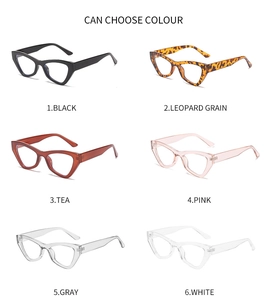 Detailed grid showing six color options of cat eye blue light blocking glasses frames