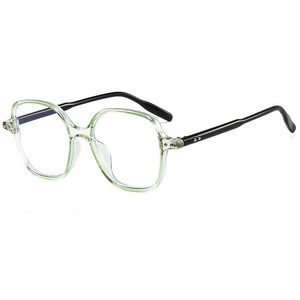 Retro oversized blue light blocking glasses with transparent green frame and black temples