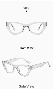 Front and side views of vintage grey cat eye glasses frames with anti-blue light lenses