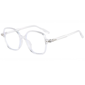 Modern transparent oversized square blue light blocking glasses with vintage frames