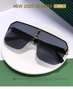 Detailed close-up of oversized square sunglasses with rivet studs on white display stand