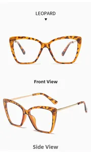 Front and side view of leopard print cat eye glasses with stylish gold metal temples